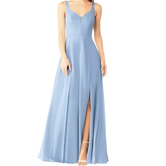 NWT Azazie Dress Women's 20 Blue Ice Periwinkle Chiffon Long Sleeveless V Neck - Picture 2 of 8